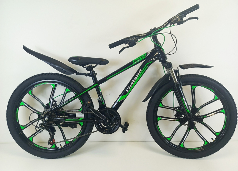 Велосипед 24" ТМ Civilane, FINE DISK ( литые диски),  рама  13" BLACK/GREEN (N)